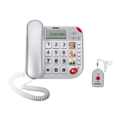 BRONDI SUPER BRAVO PLUS (ARGENTO) - TELEFONO CORDED - LCD - TASTI GRANDI - VIVAVOCE - TELECOMANDO SOS