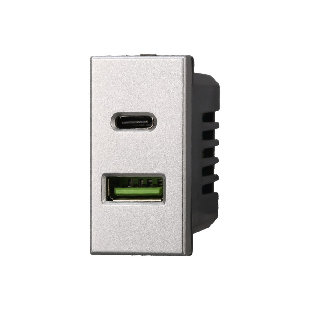 ETTROIT PRESA USB 2 IN 1 (USB-A + USB-C) - SERIE MOON - GRIGIO (AG3002) Compatibile ABB Axolute
